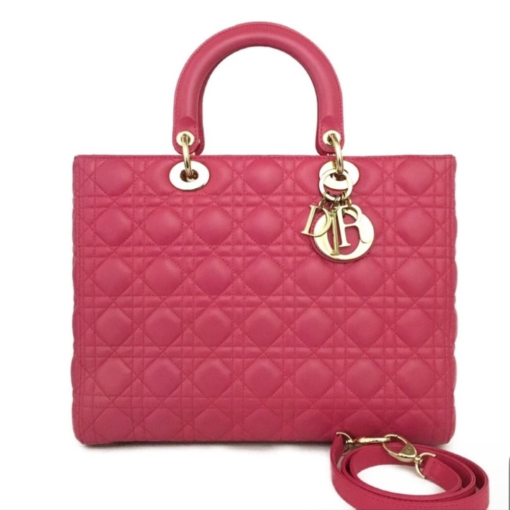 Dior Pink Cannage Leather Large Lady Dior Tote
